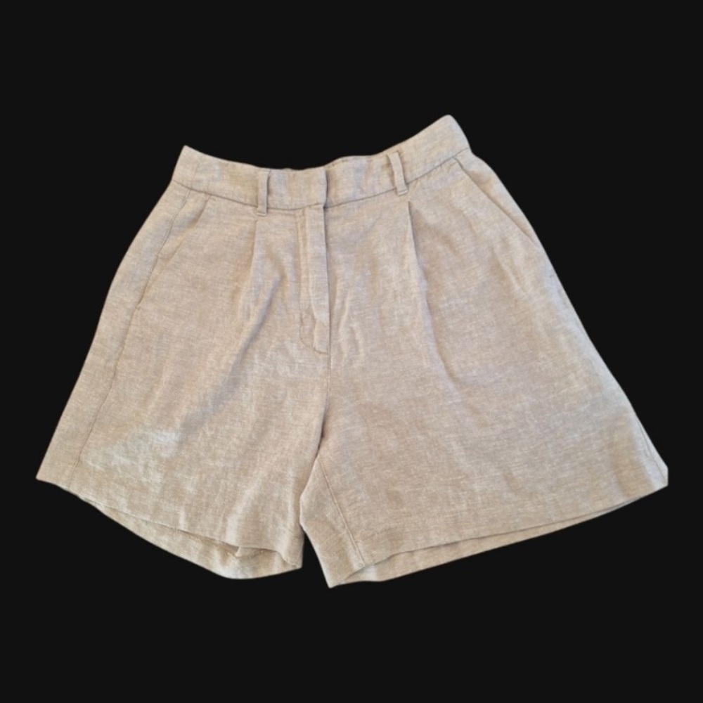 Tan High Waisted Linen Blend Shorts - Picture 2 of 5